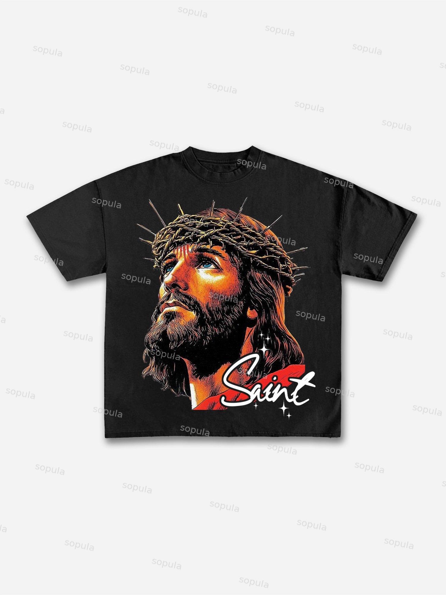 God Saint Graphic Print Cotton T-shirt Product Image