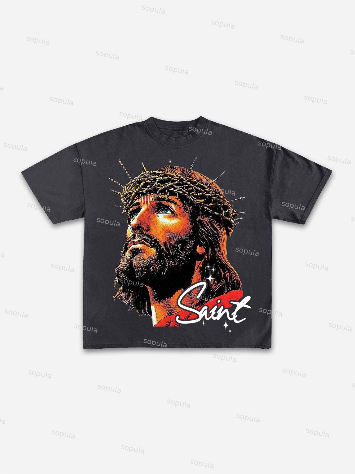 God Saint Graphic Print Cotton T-shirt Product Image