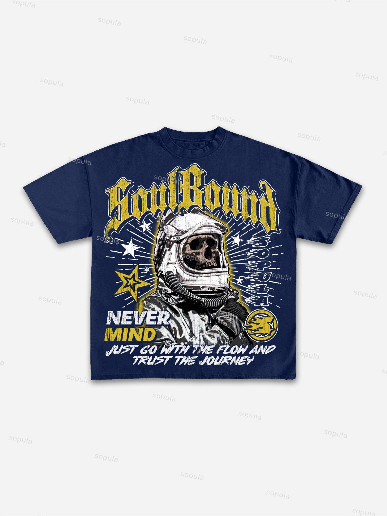 Astronaut of Skull Retro Graphic Cotton T-Shirt Product Image