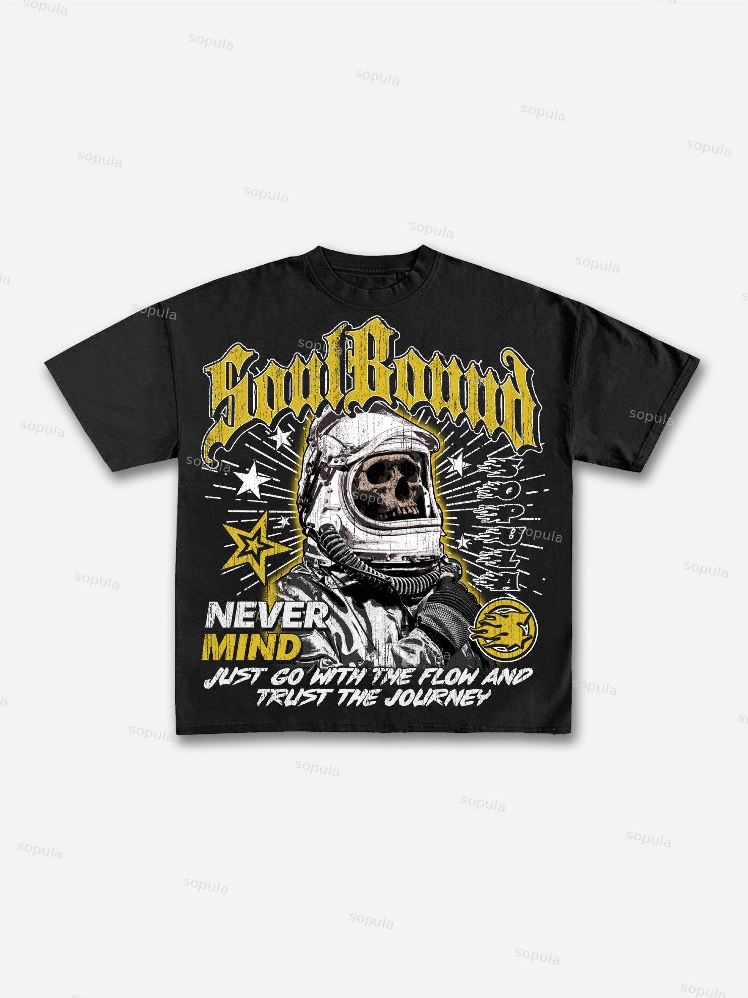 Astronaut of Skull Retro Graphic Cotton T-Shirt Product Image