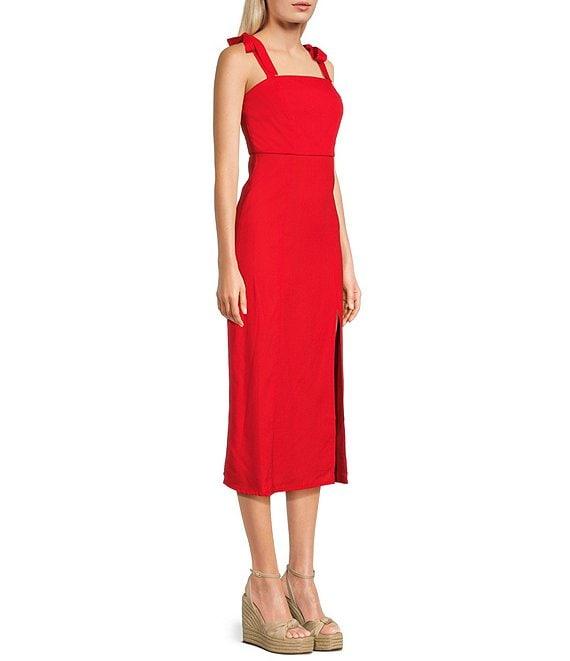 GB Tie Shoulder Linen Blend Midi Dress Product Image