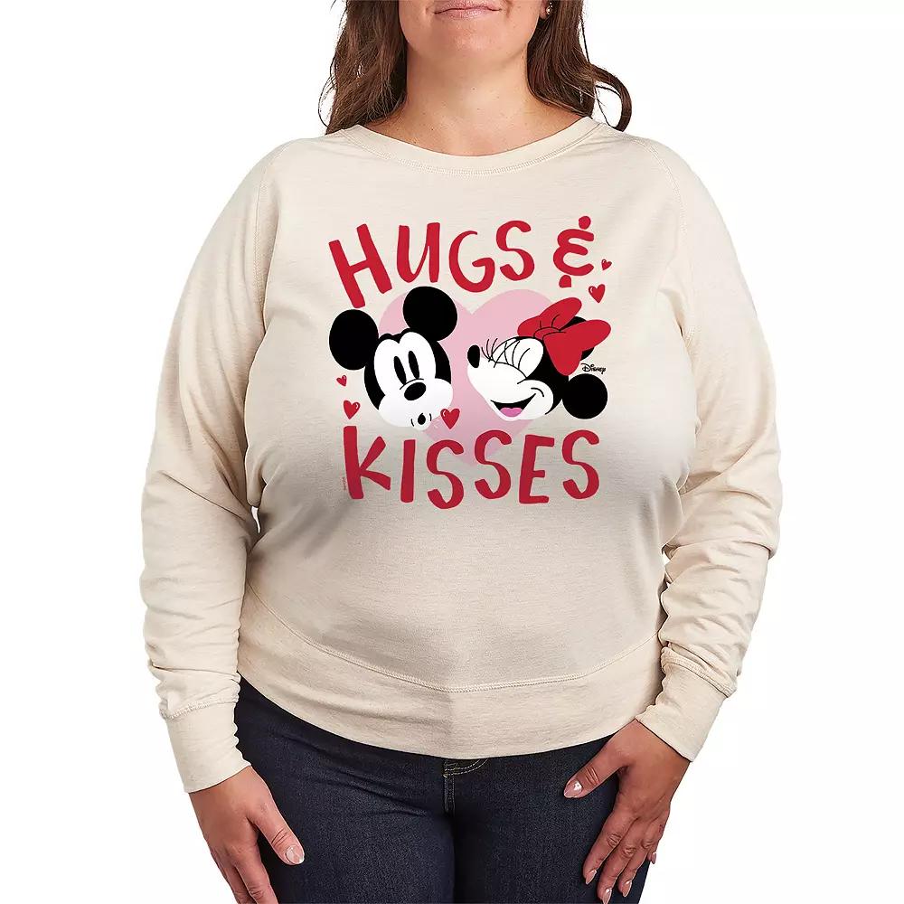 Disney's Mickey & Minnie Mouse Plus Size Hugs & Kisses French Terry Long Sleeve Tee, Women's, Size: 1XL, Beige Product Image