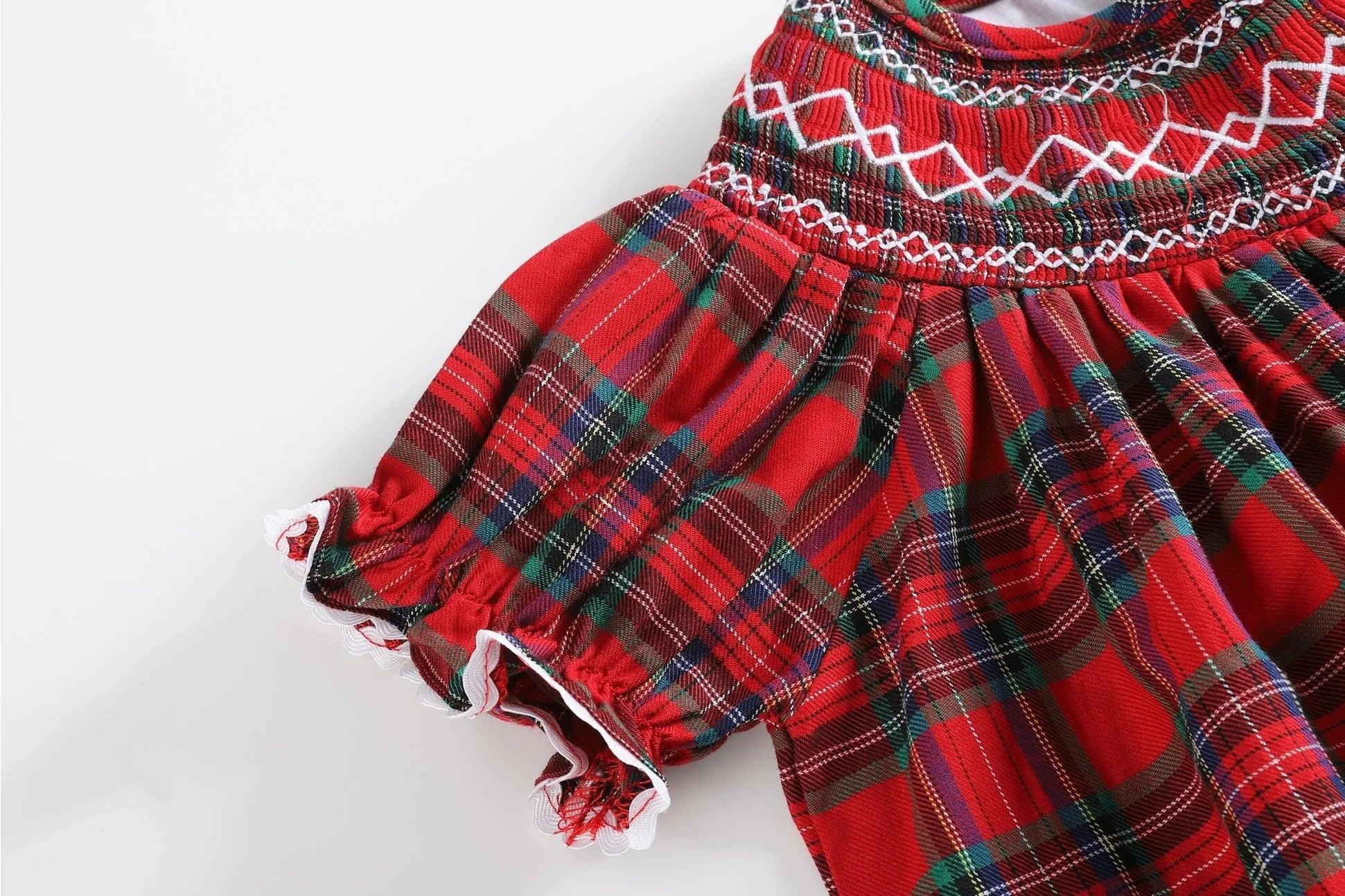 Christmas Plaid Bishop Dress Product Image