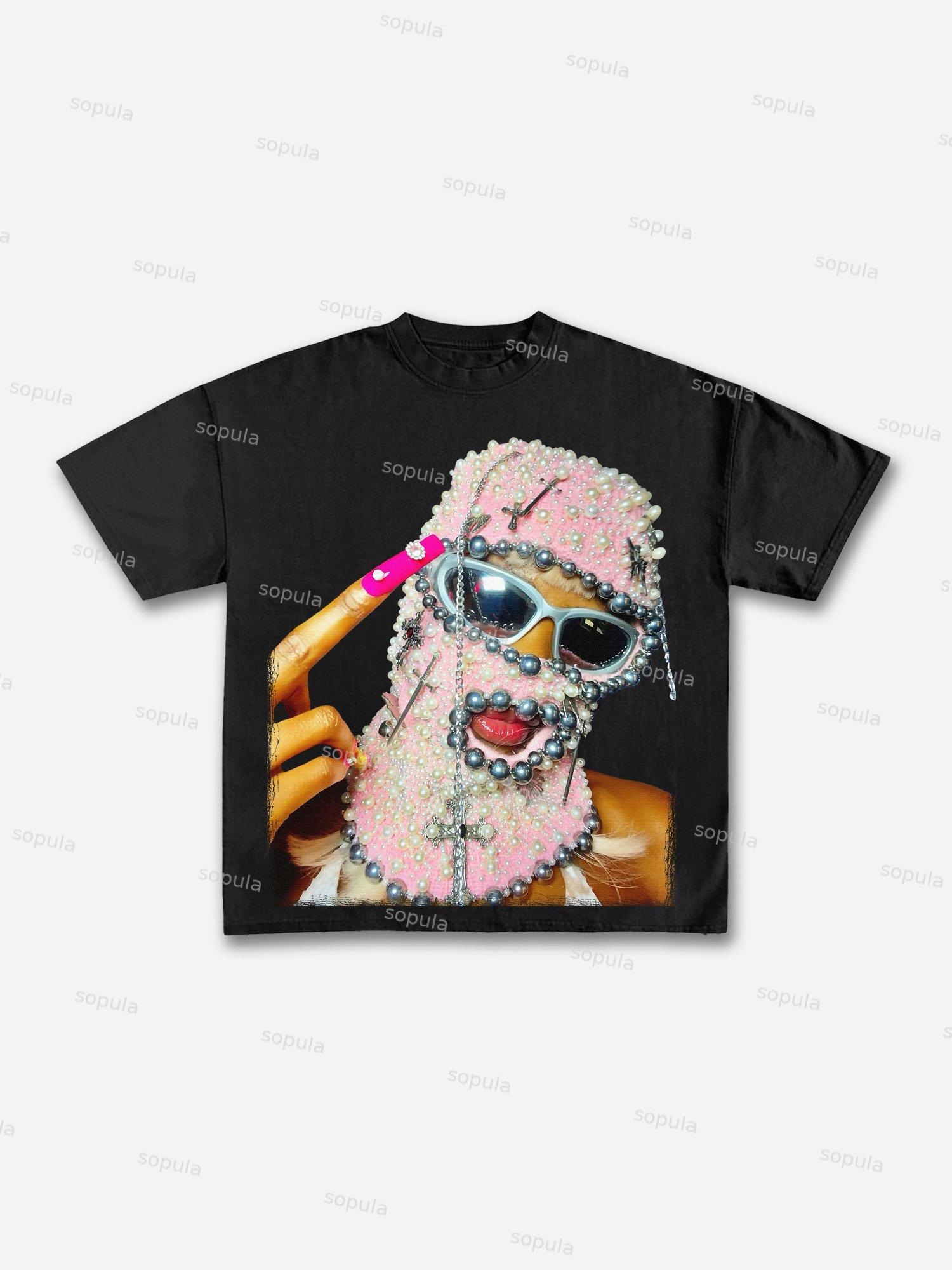 Pearl Mask Print Cotton T-shirt Product Image