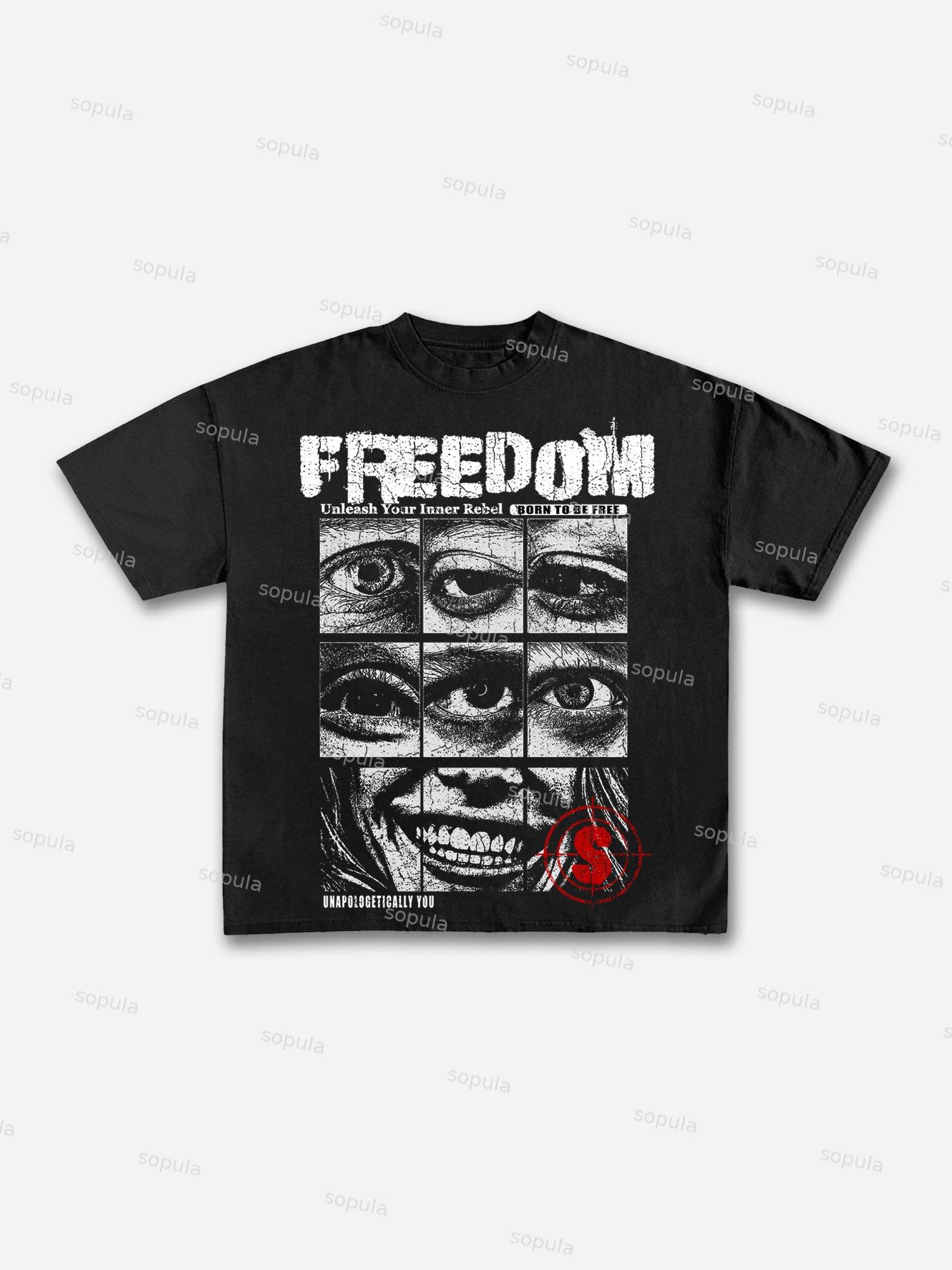 Freedom Eyes Lips Graphic Print Cotton T-shirt Product Image