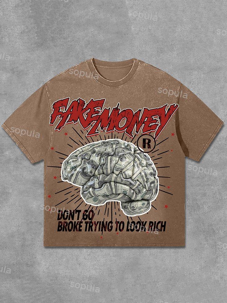 Sopula Don't Go Broke Trying To Look Rich Graphic Print Acid Washed T-Shirt Product Image
