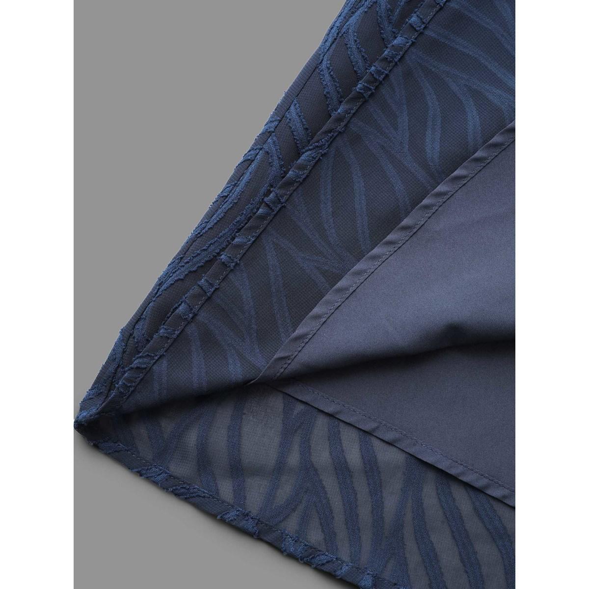 Plus Size Textured Chiffon Lantern Sleeve Midi Dress DarkBlue Women At the Office Texture Round Neck Long Sleeve Curvy BloomChic 30/6X Product Image