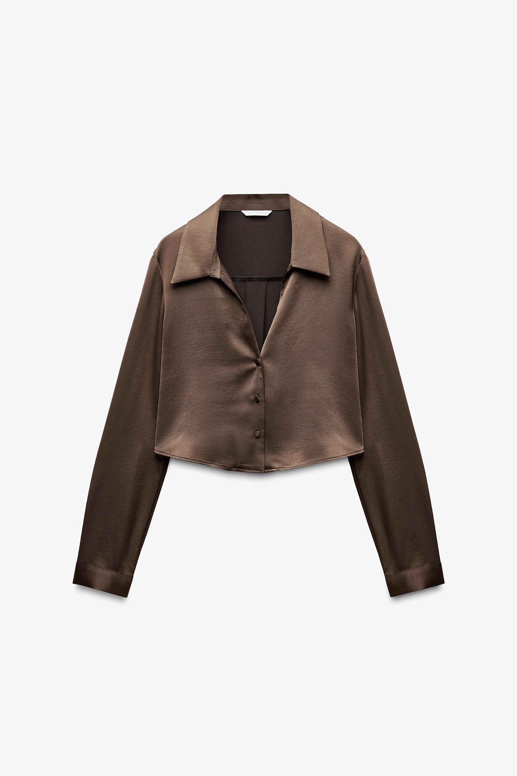 SATIN EFFECT CROPPED SHIRT Product Image