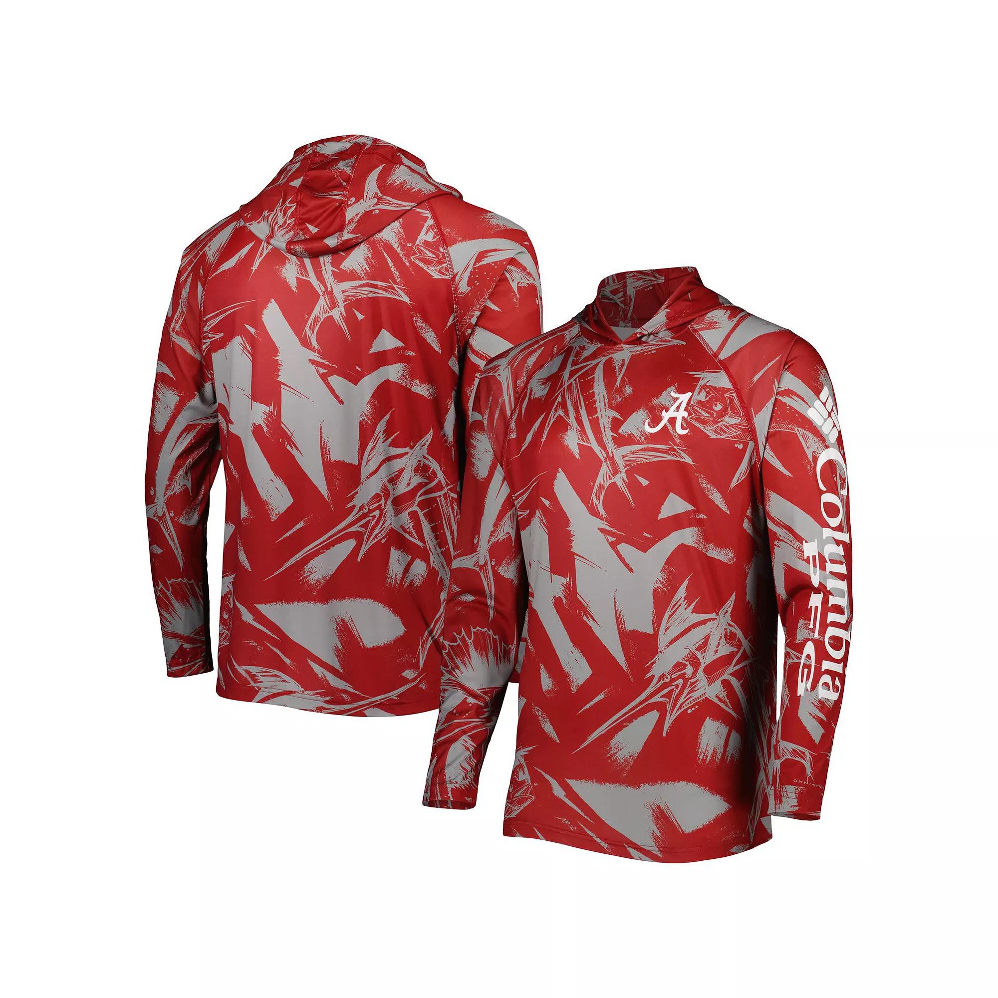 Men's Columbia Crimson/Gray Alabama Crimson Tide Super Terminal Tackle Omni-Shade Raglan Long Sleeve Hoodie T-Shirt, Size: Large, Red Product Image