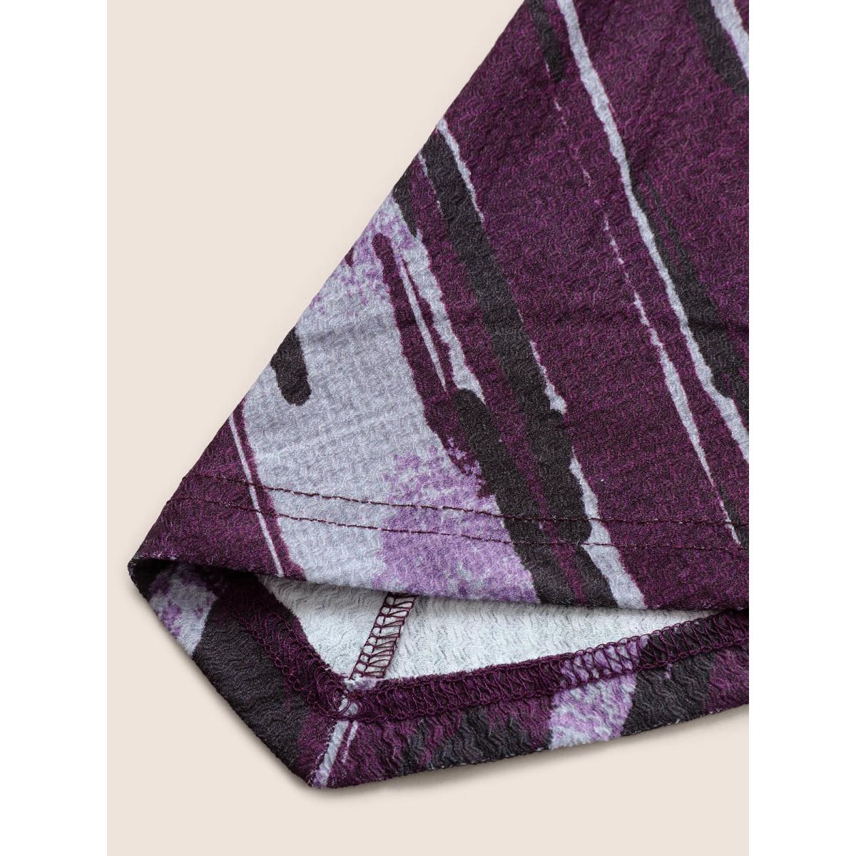 Plus Size Contrast Striped V Neck Asymmetrical Hem T-shirt Heather Women Casual Contrast Striped V-neck Everyday T-shirts BloomChic 12/L Product Image