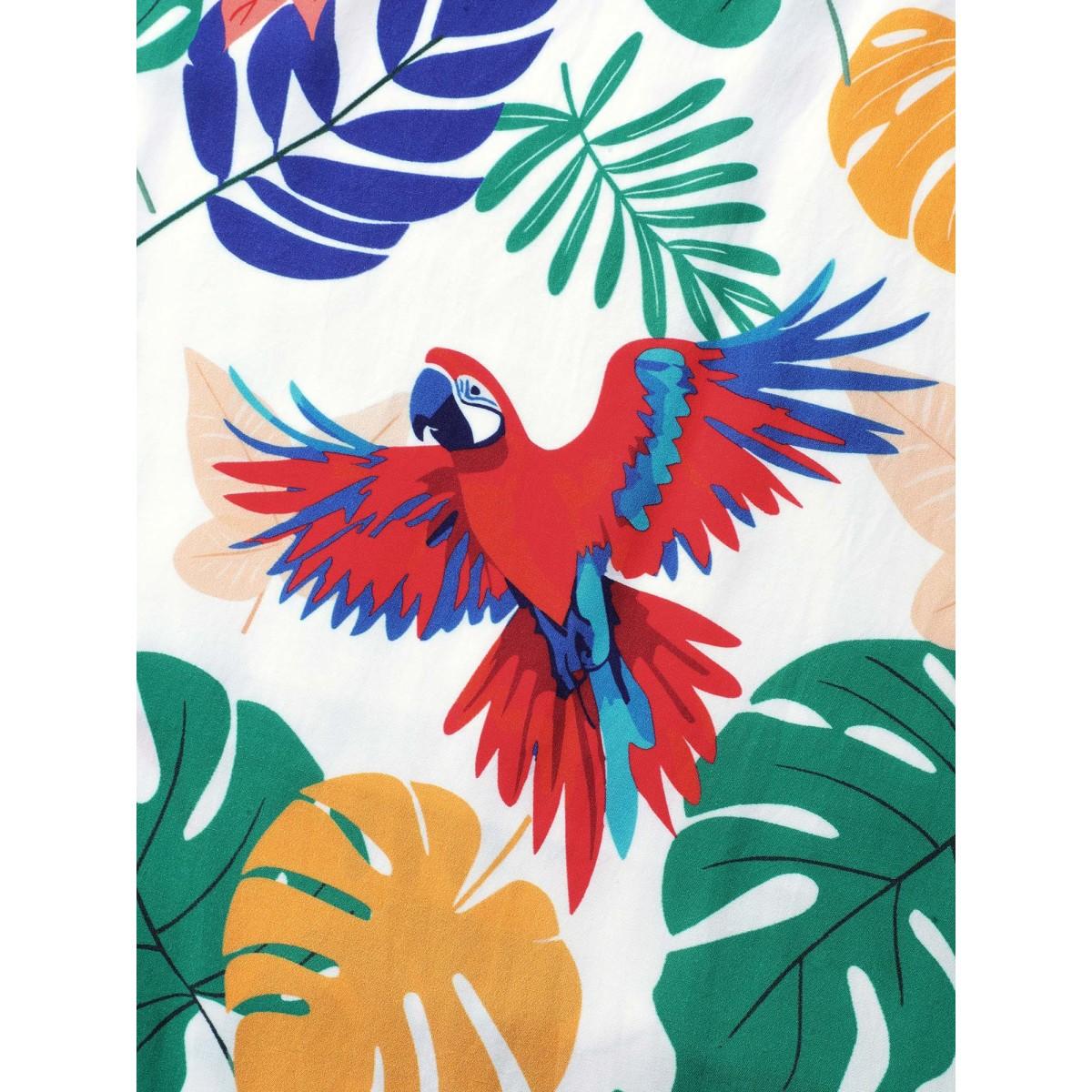 Plus Size Rayon Groovy Tropical Print Midi Dress Multicolor Women Square Neck Short sleeve Curvy BloomChic 28/5X Product Image