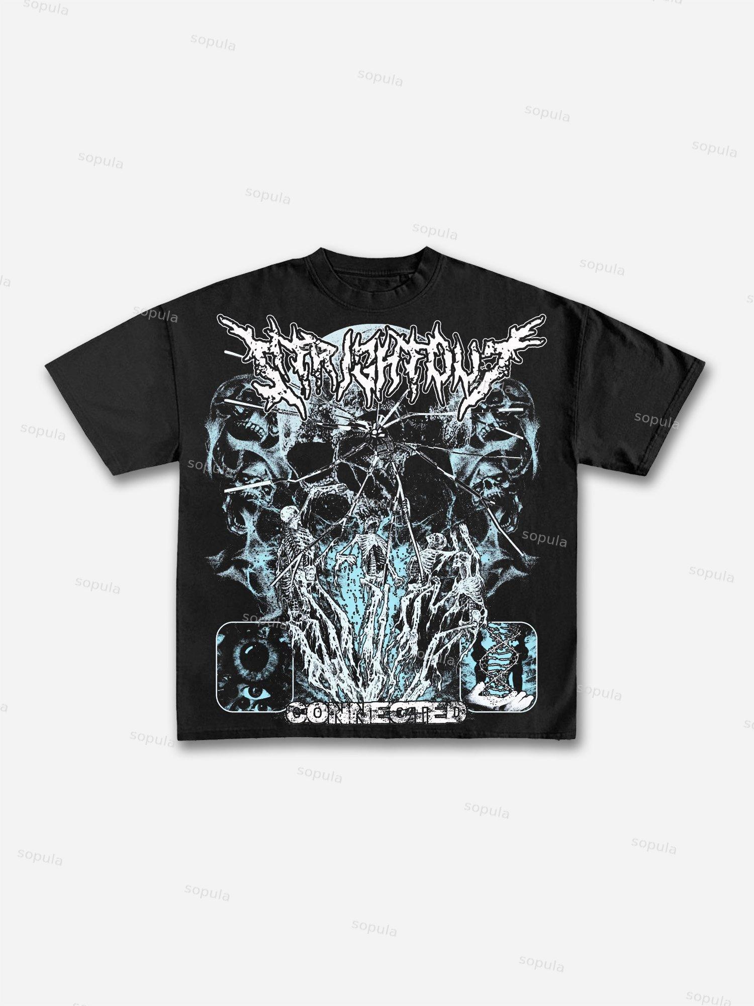 Vintage Skull Connected Graphic Cotton T-shirt Product Image