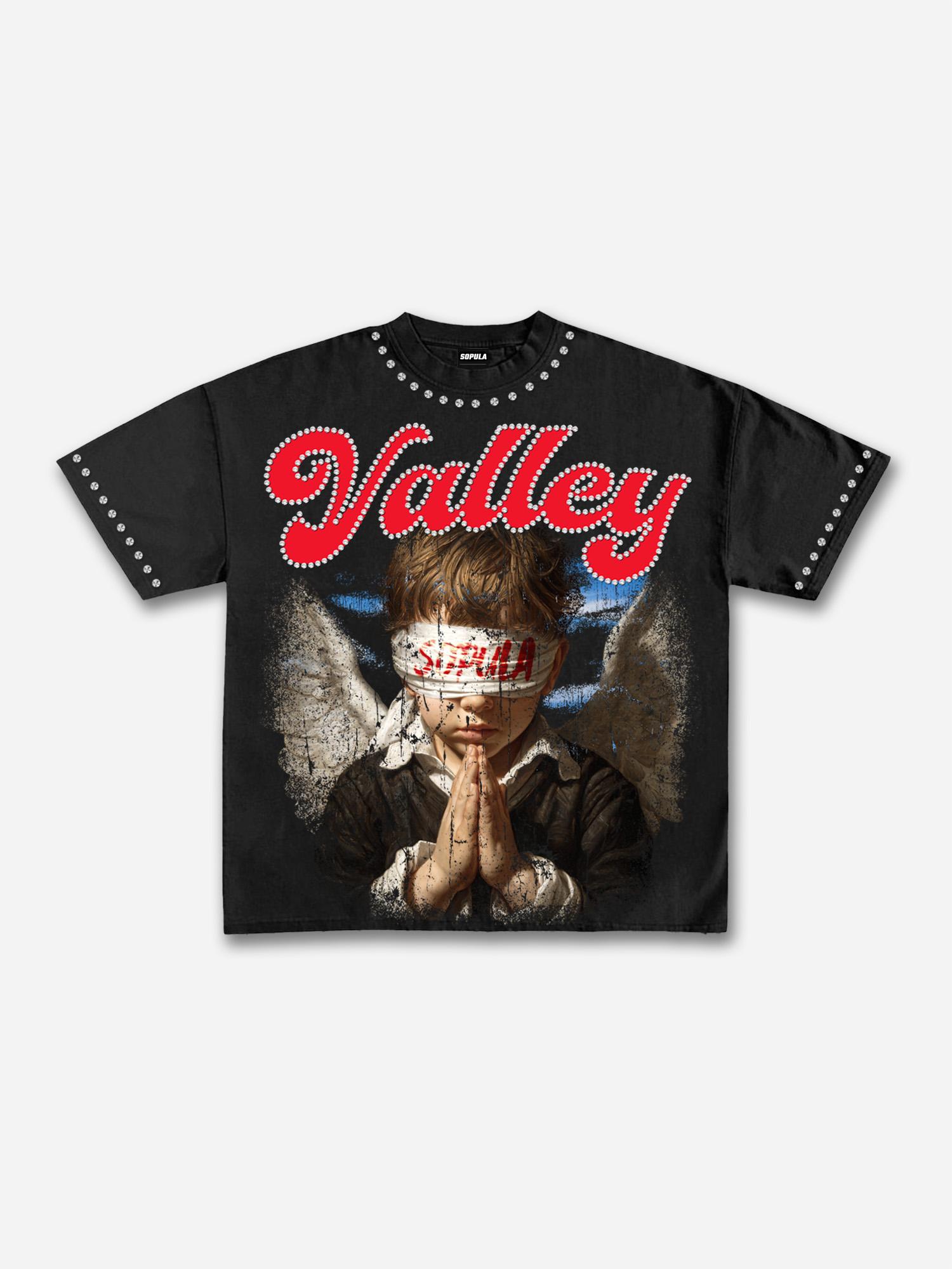 Valley Prayer Angel Vintage Distressed Graphic Cotton T-shirt Product Image
