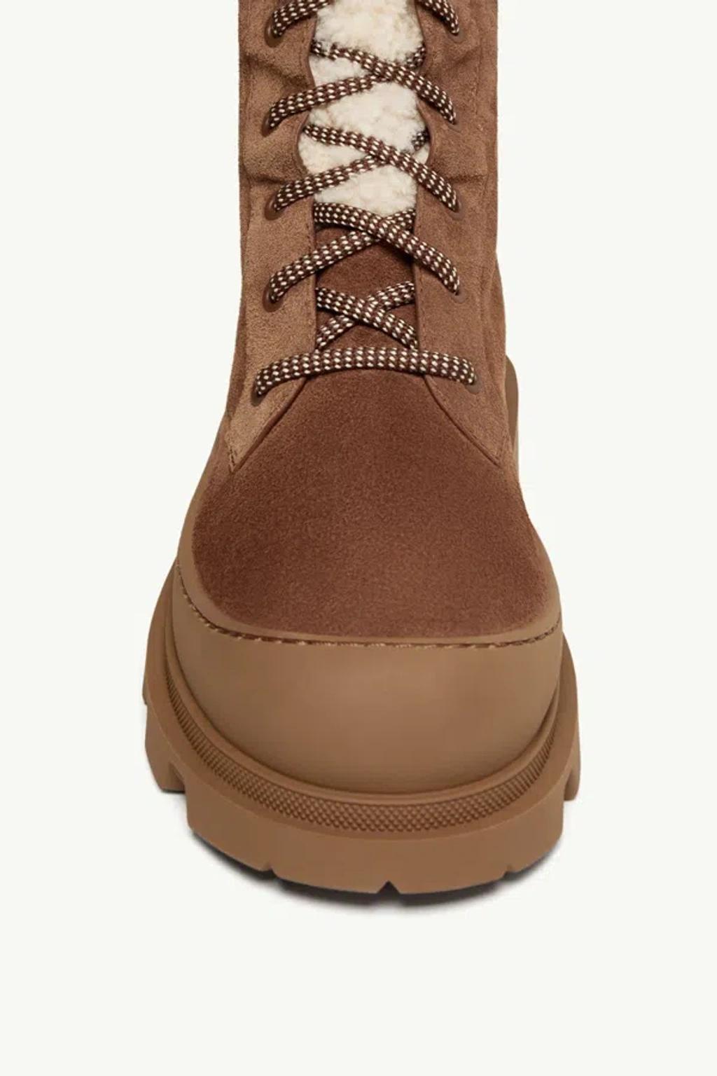 MONCLER Vera High Shearling-trimmed Suede Mid-calf Boots In Brown Product Image