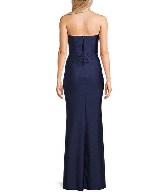 Honey and Rosie Strapless Corset Bodice Front Slit Dress Product Image