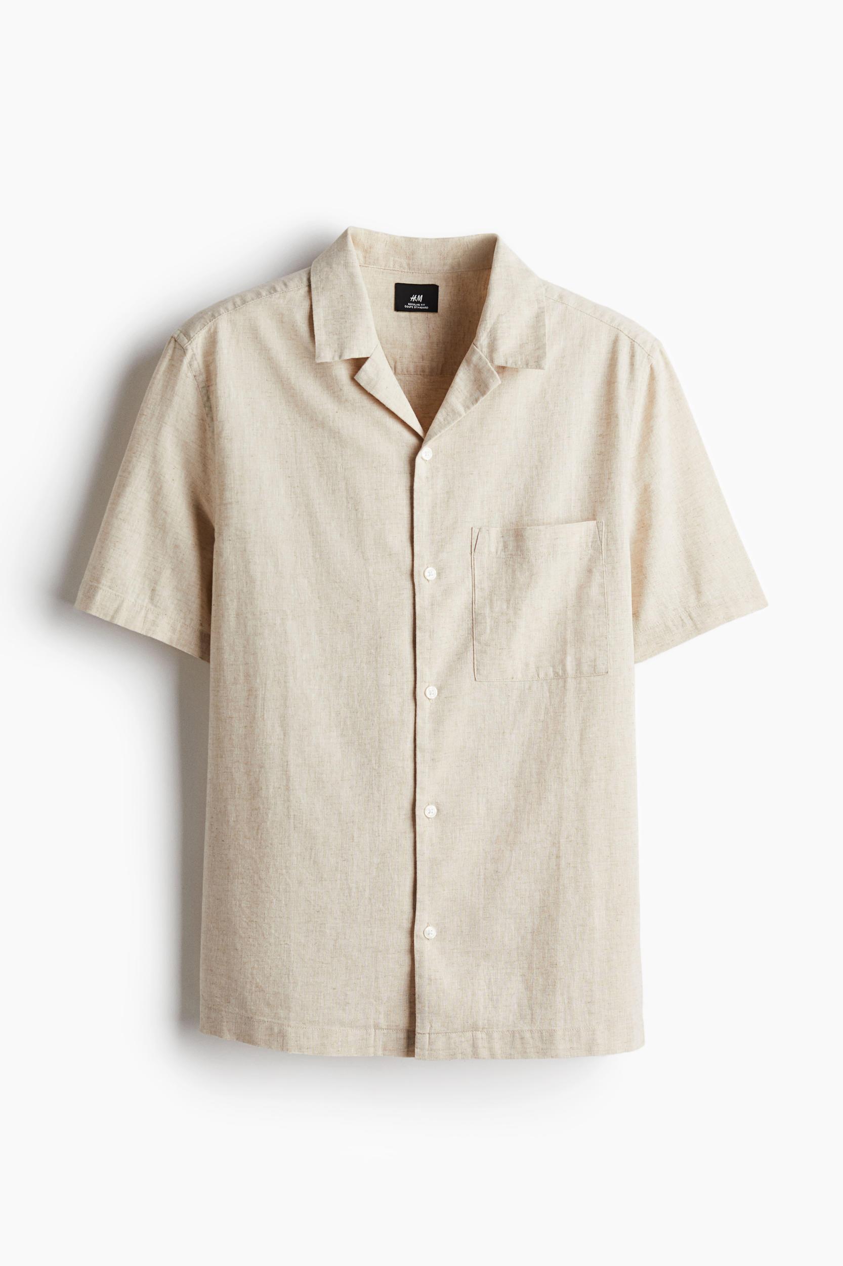 Regular-Fit Short-Sleeved Linen-Blend Shirt Product Image
