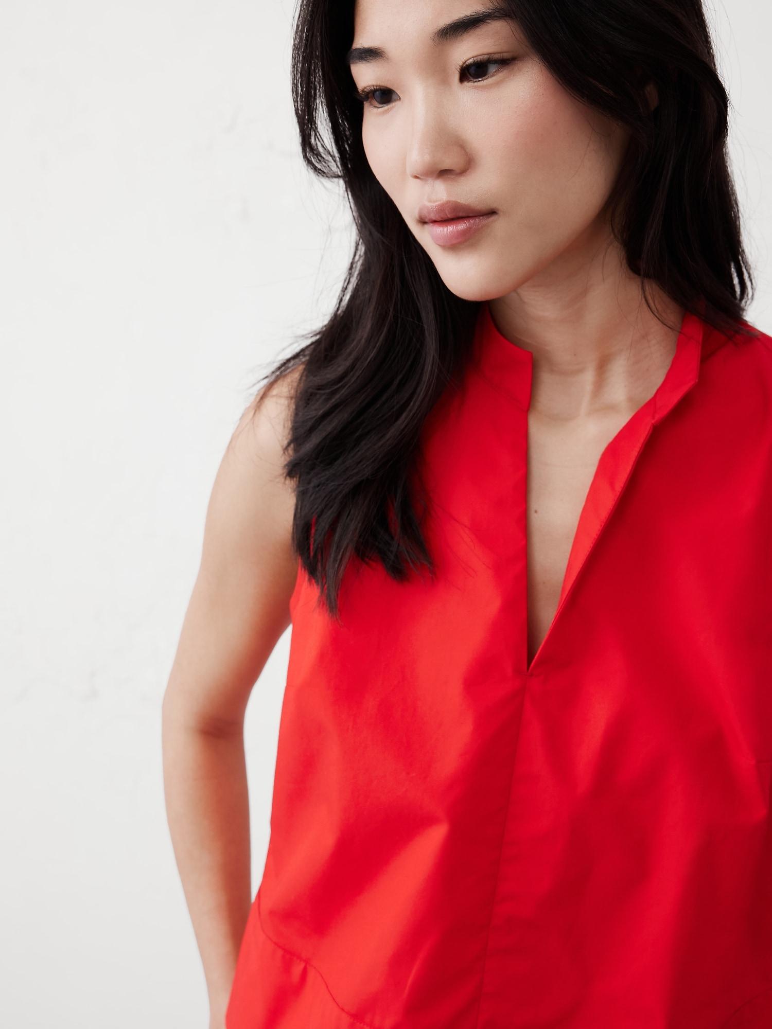 Poplin Split-Neck Top Product Image