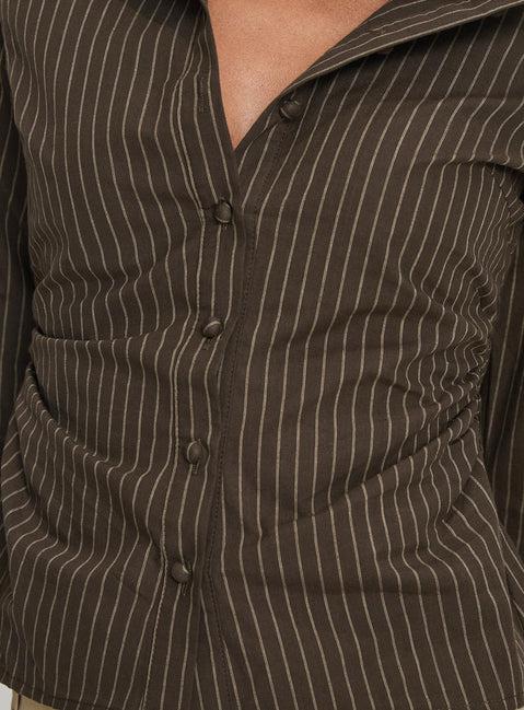 Held My Hand Long Sleeve Top Brown Stripe Product Image