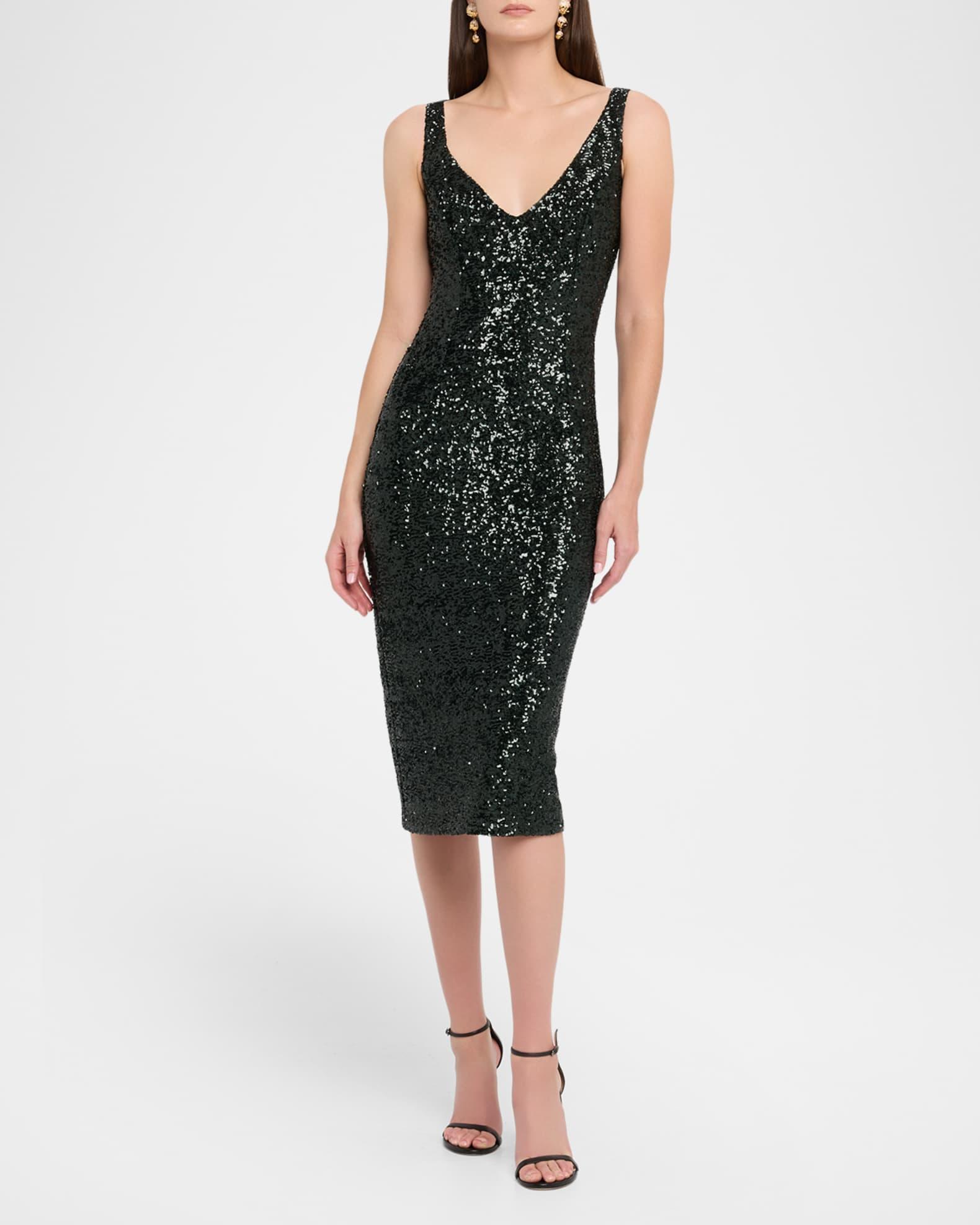 Portrait-Neck Sleeveless Sequined Stretch Dress Product Image