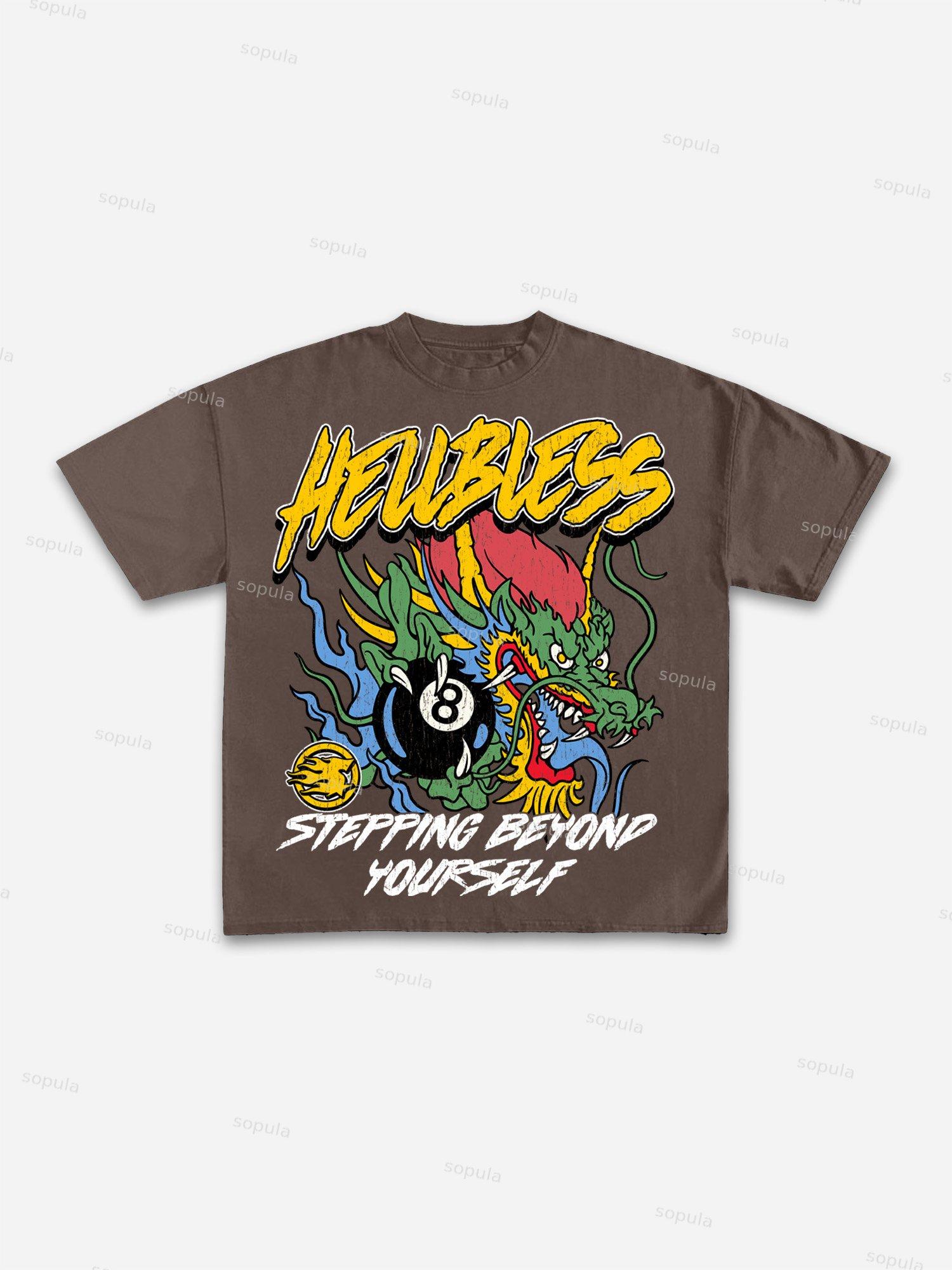 Black No. 8 Vintage Dragon Graphic Cotton T-shirt Product Image