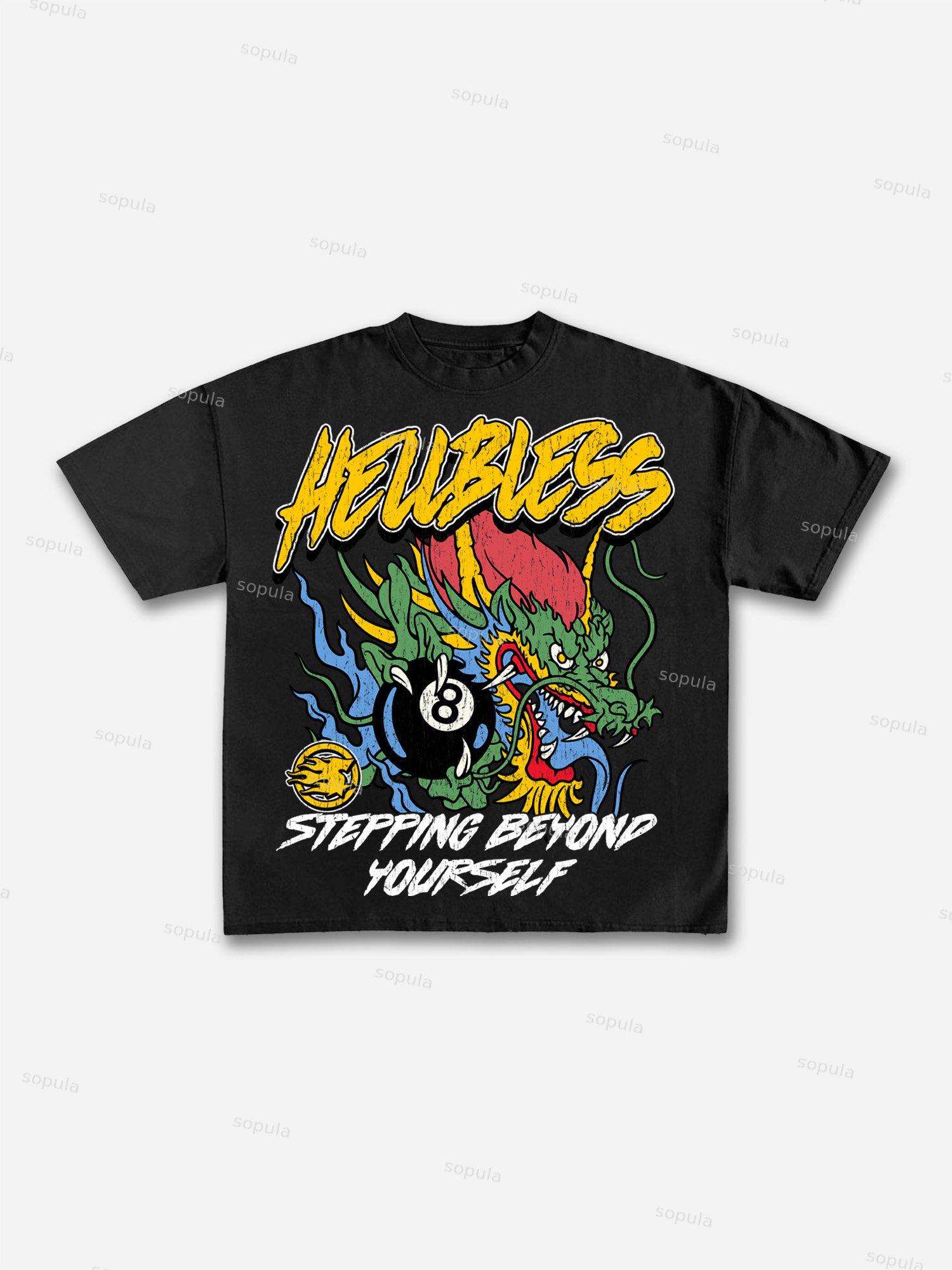 Black No. 8 Vintage Dragon Graphic Cotton T-shirt Product Image