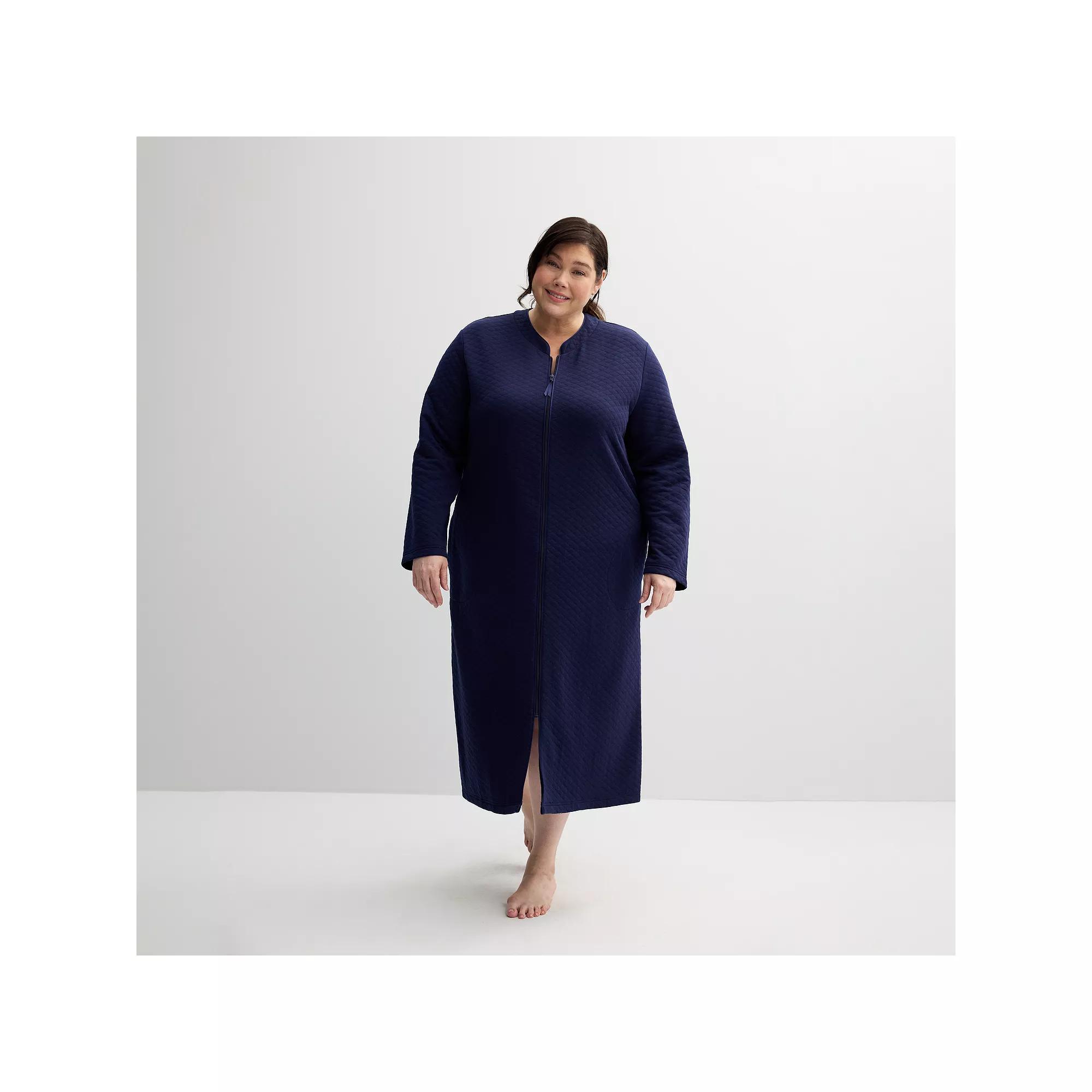 Plus Size Croft & Barrow® Quilted Zip Long Robe, Women's, Size: 1XL, Blue Rae Product Image
