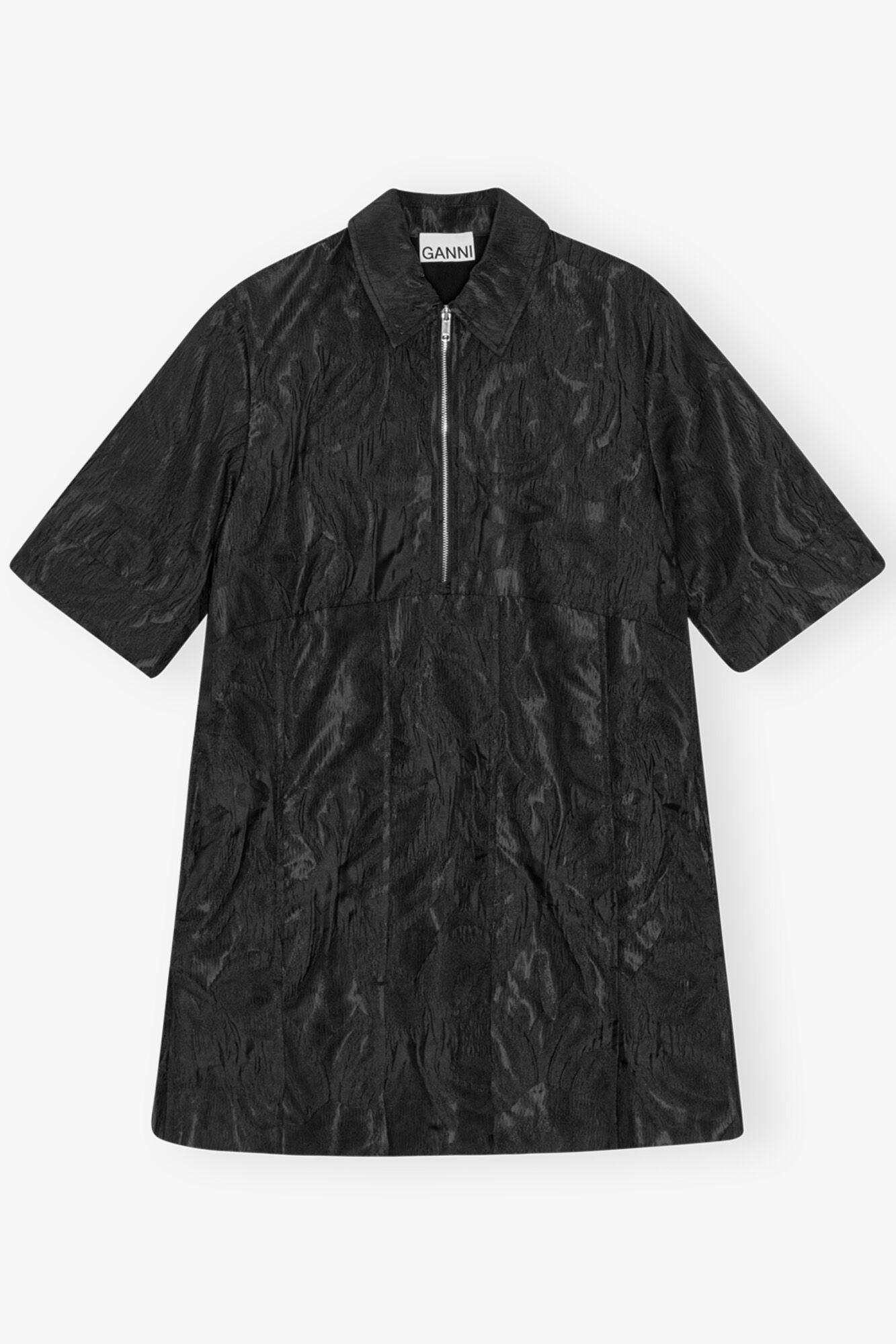 Black Textured Cloque Pleated Mini Dress Product Image