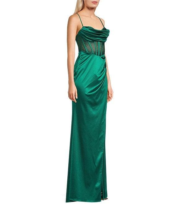 B. Darlin Spaghetti Strap Drape Neck Stones & Lace Up Back Dress Product Image