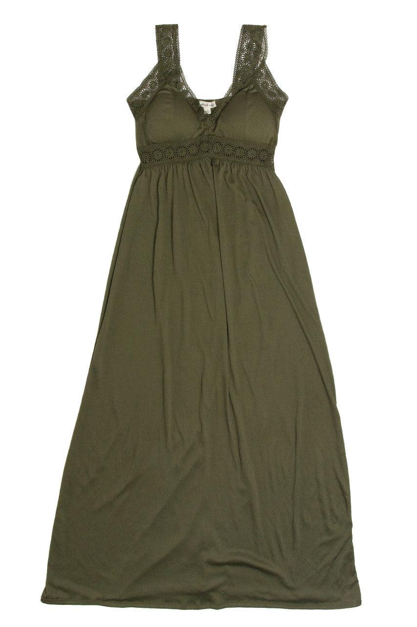 Olive Green Crochet Trim Maxi Dress Product Image