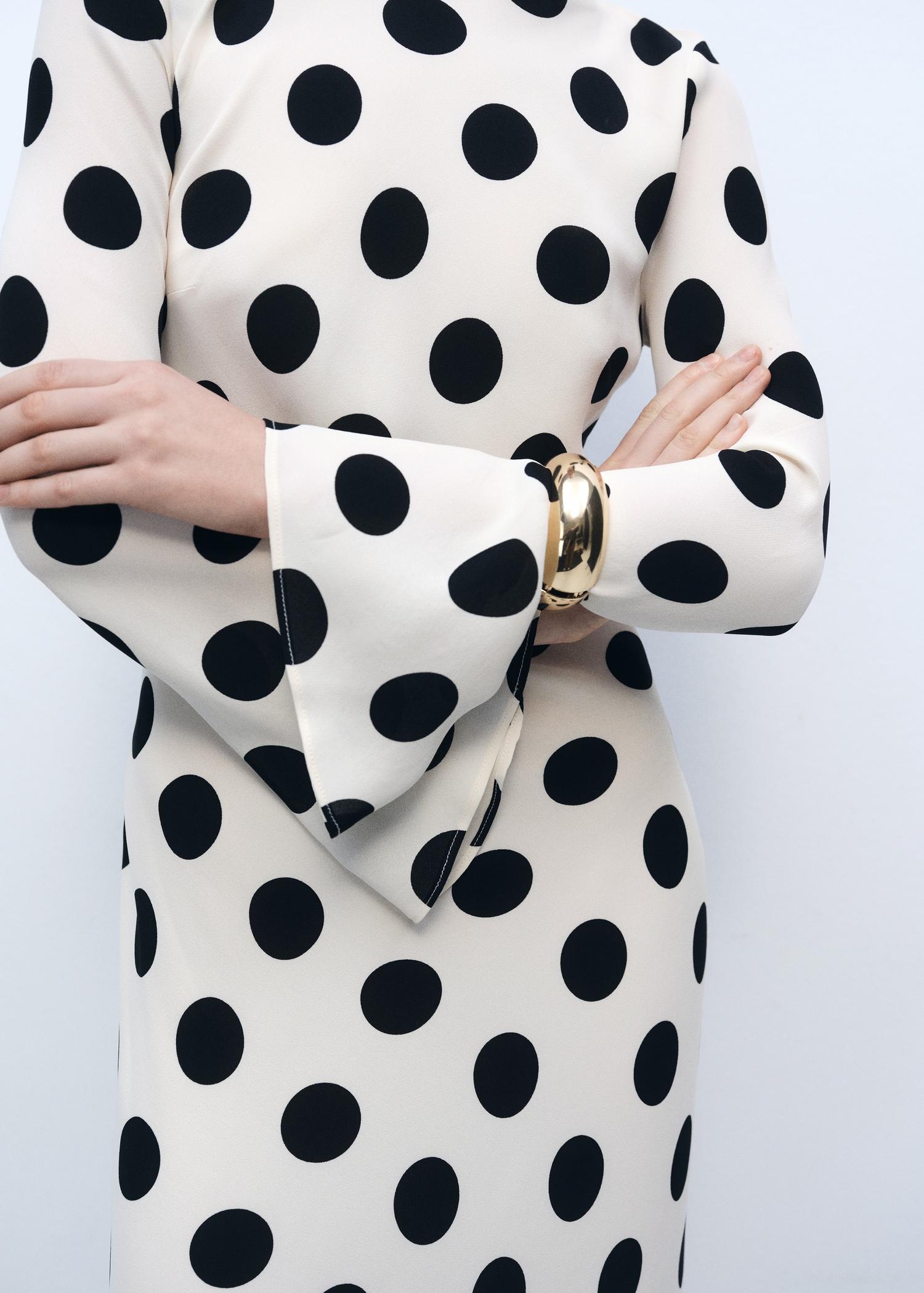 Flared sleeve polka-dot dress - Women | MANGO USA Product Image