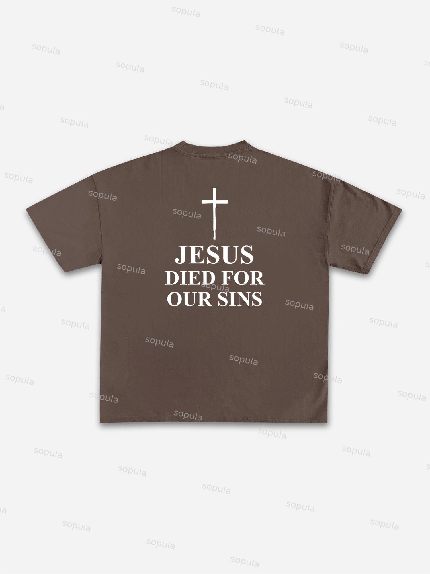 Thorn Neckline Jesus Alphabet Graphic Cotton T-shirt Product Image