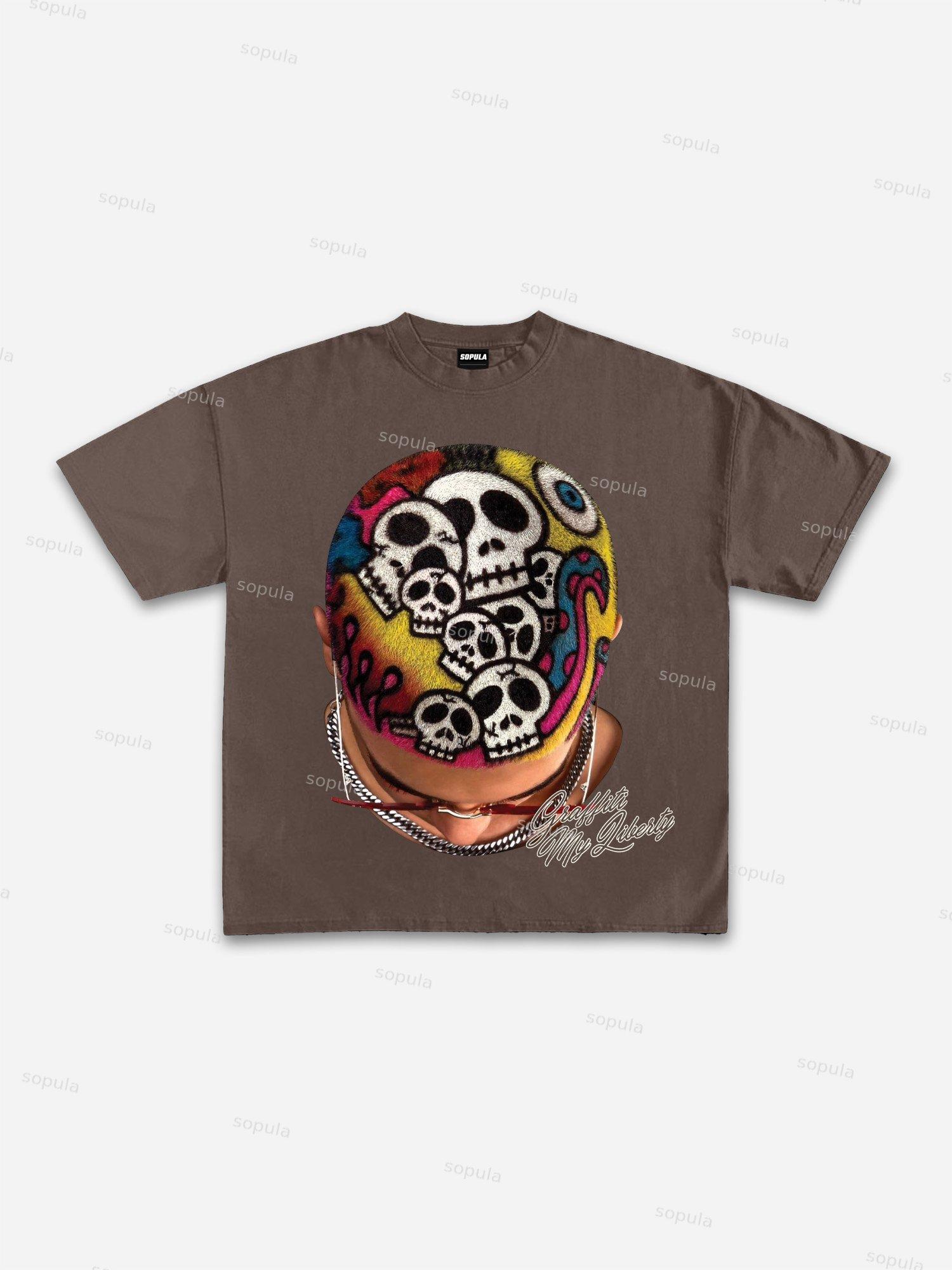 Men's Creative Hairstyles Big Head Graphic Cotton T-shirt Product Image