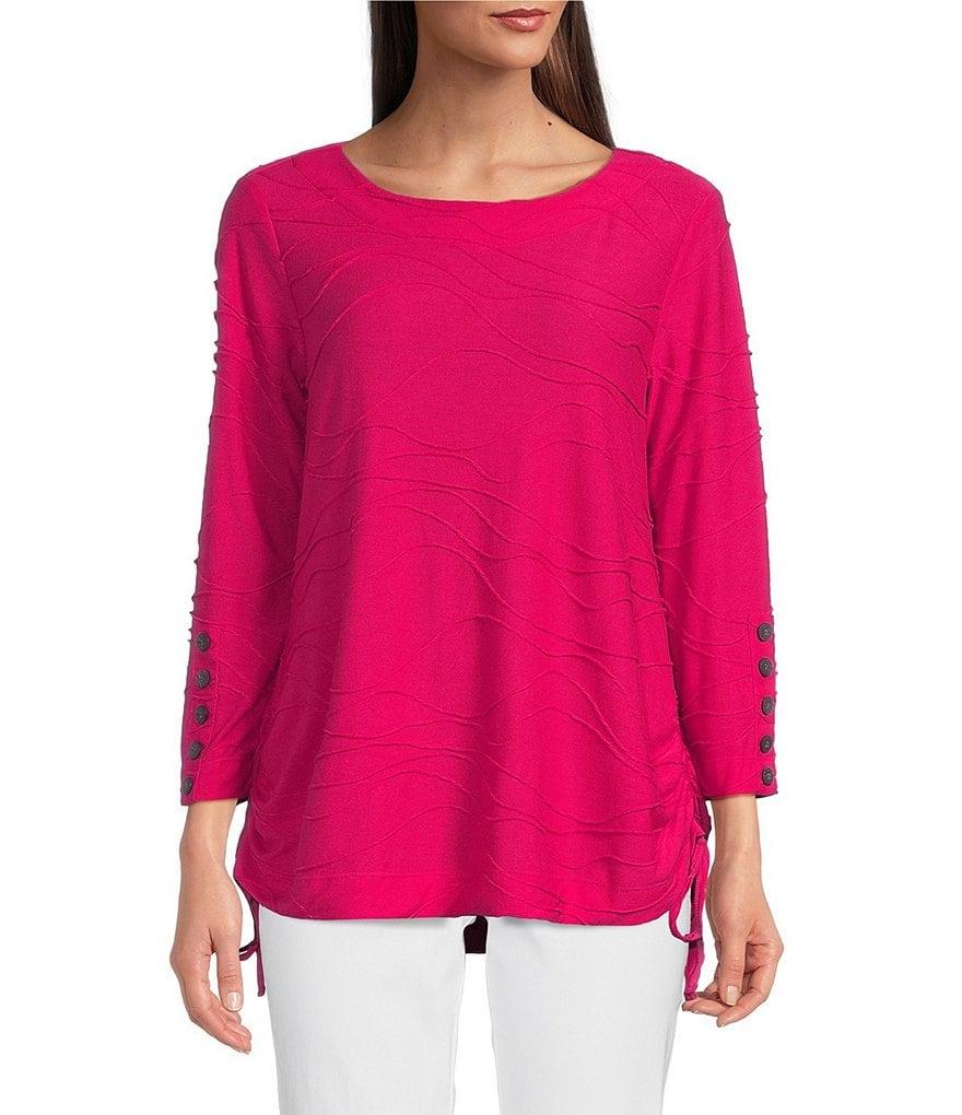 Ali Miles Knit Textured 3/4 Sleeve Side CinchTie Tunic Product Image