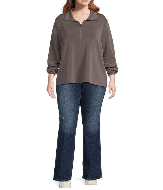 Skies Are Blue Plus Size Brushed Modal Blend Long Sleeve Quarter Zip Top Product Image