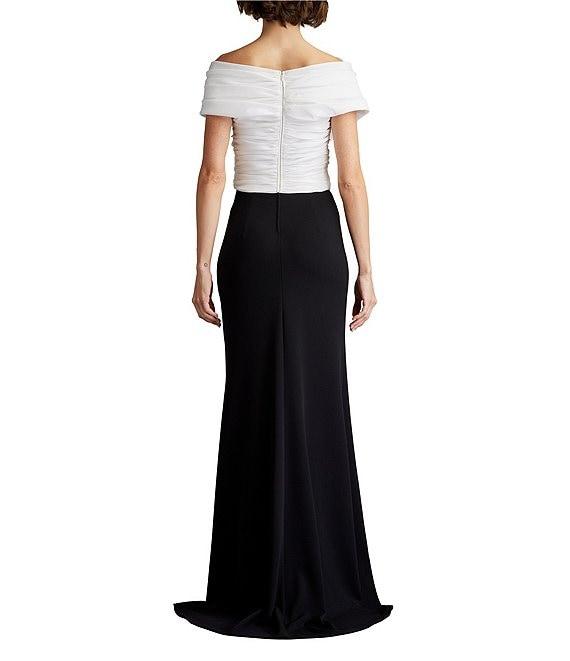 Tadashi Shoji Taffeta Pleated Off-the-Shoulder Cap Sleeve Side Slit Gown Product Image