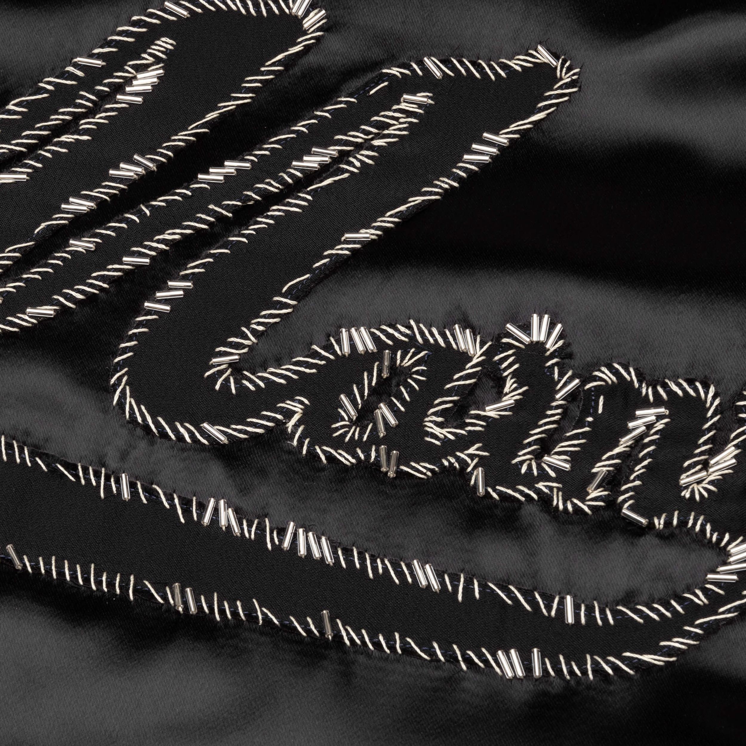 Black Satin Bomber with Beaded Logo - Black Male Product Image