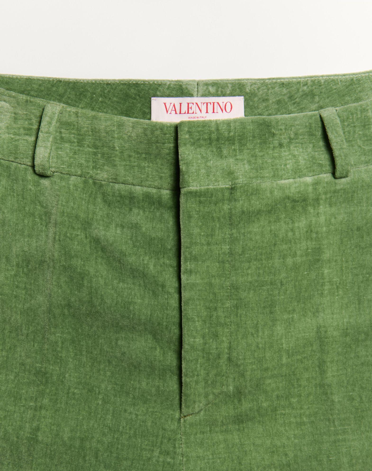 Washed Cotton-Linen Velvet Pants With Jacquard Hems Product Image