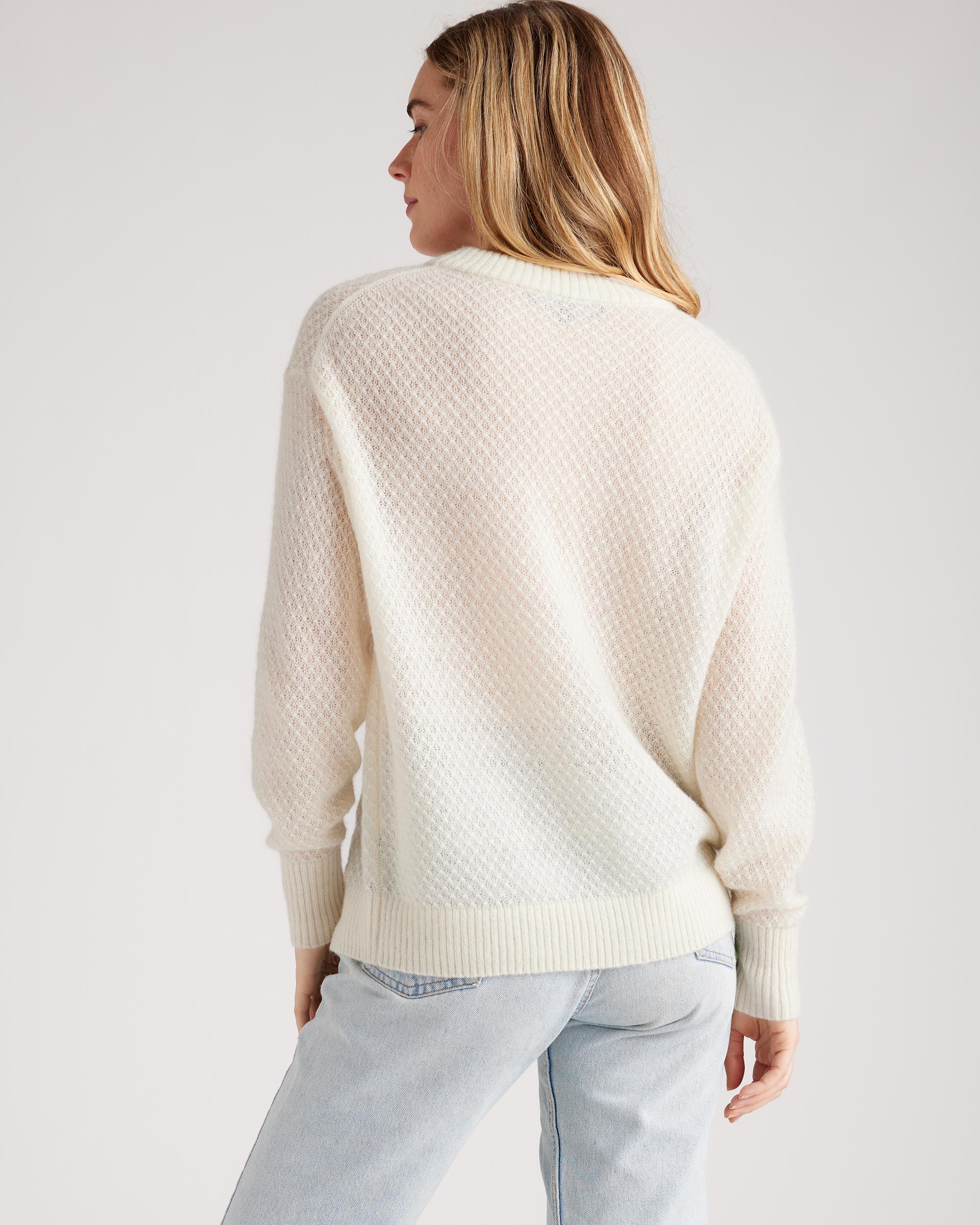 Quince | Women's Baby Alpaca-Wool Diamond Stitch Crew Neck Alpaca Sweater Product Image