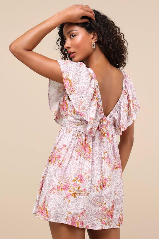 Kory Lilac Multi Print Flutter Sleeve Mini Dress Product Image