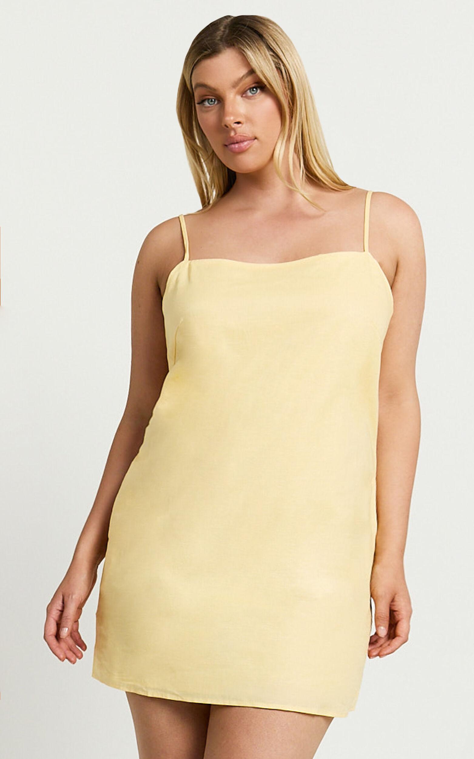 Mavie Mini Linen Dress - Linen Strappy Shift Dress in Lemon Product Image