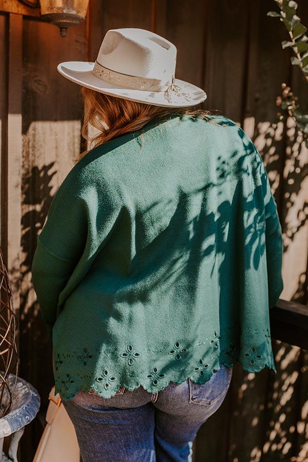 Kind Glance Eyelet Sweater in Hunter Green Curves Product Image