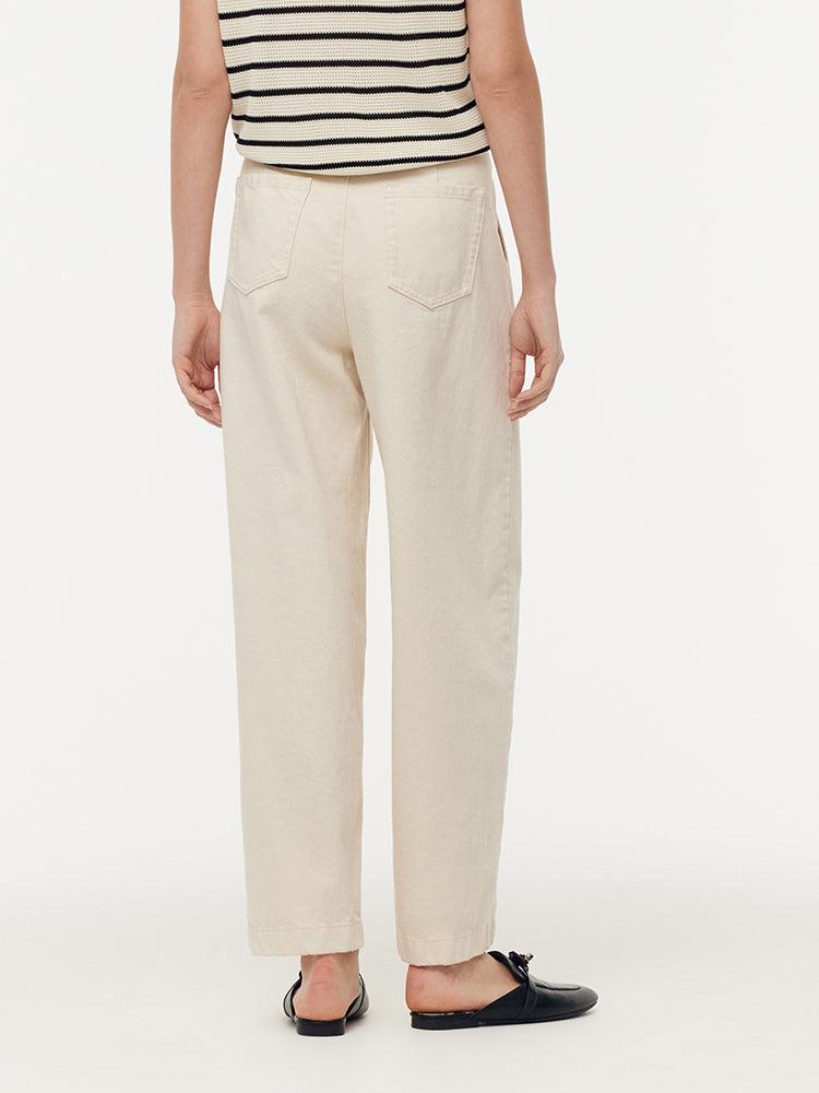 100% Cotton Denim Adjustable Waist Women Carrot Fit Jeans Product Image