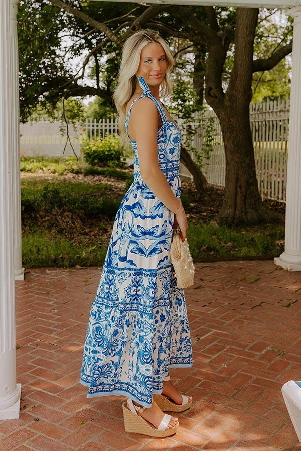 French Riviera Floral Midi Dress in Blue Product Image