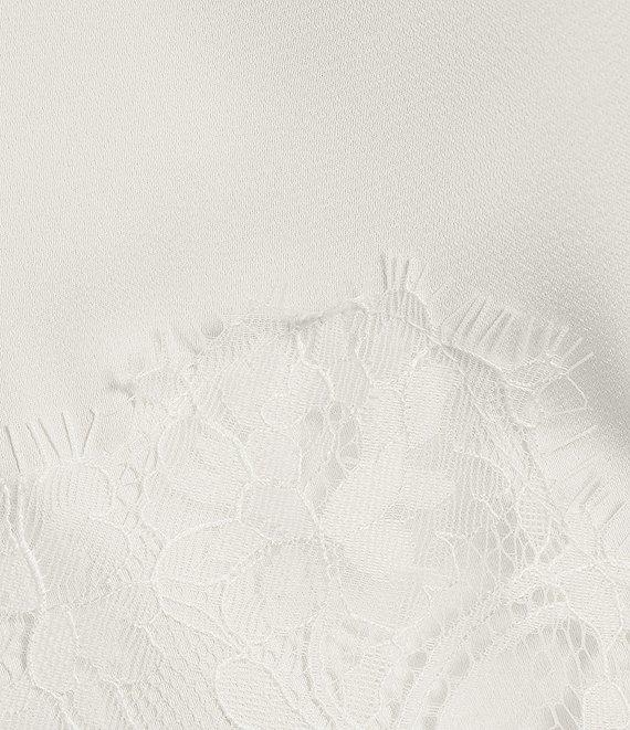 Donna Karan Satin Back Crepe Crew Neck Sleeveless Asymmetric Lace Trimmed Blouse Product Image