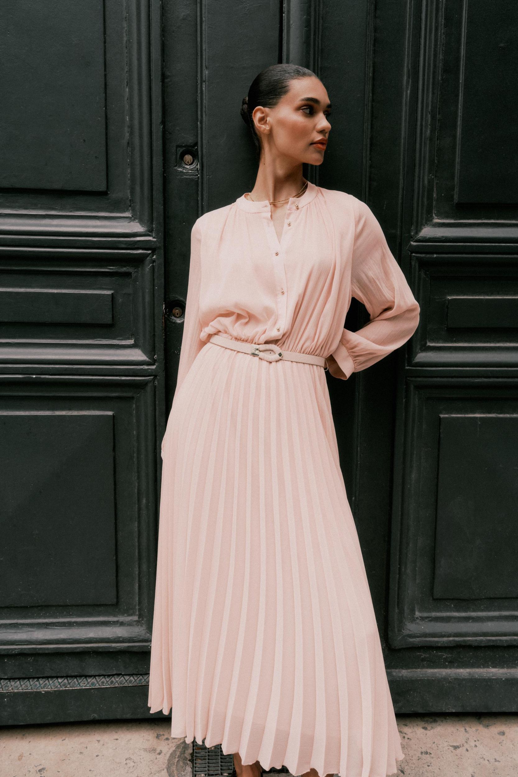 BELTED PLEATED MIDI DRESS Product Image