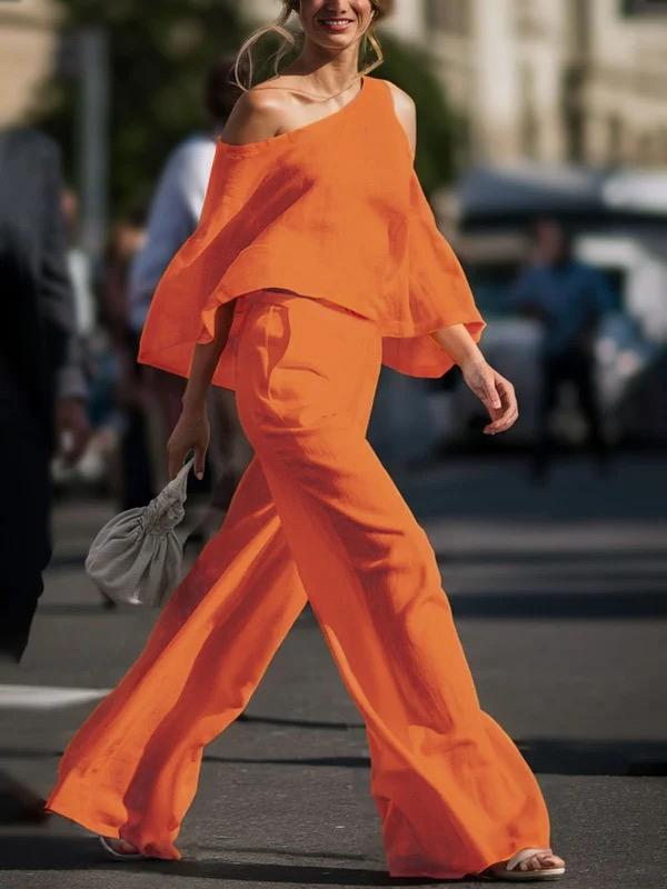 Loose Wide Leg Pockets Solid Color Pants Trousers Product Image