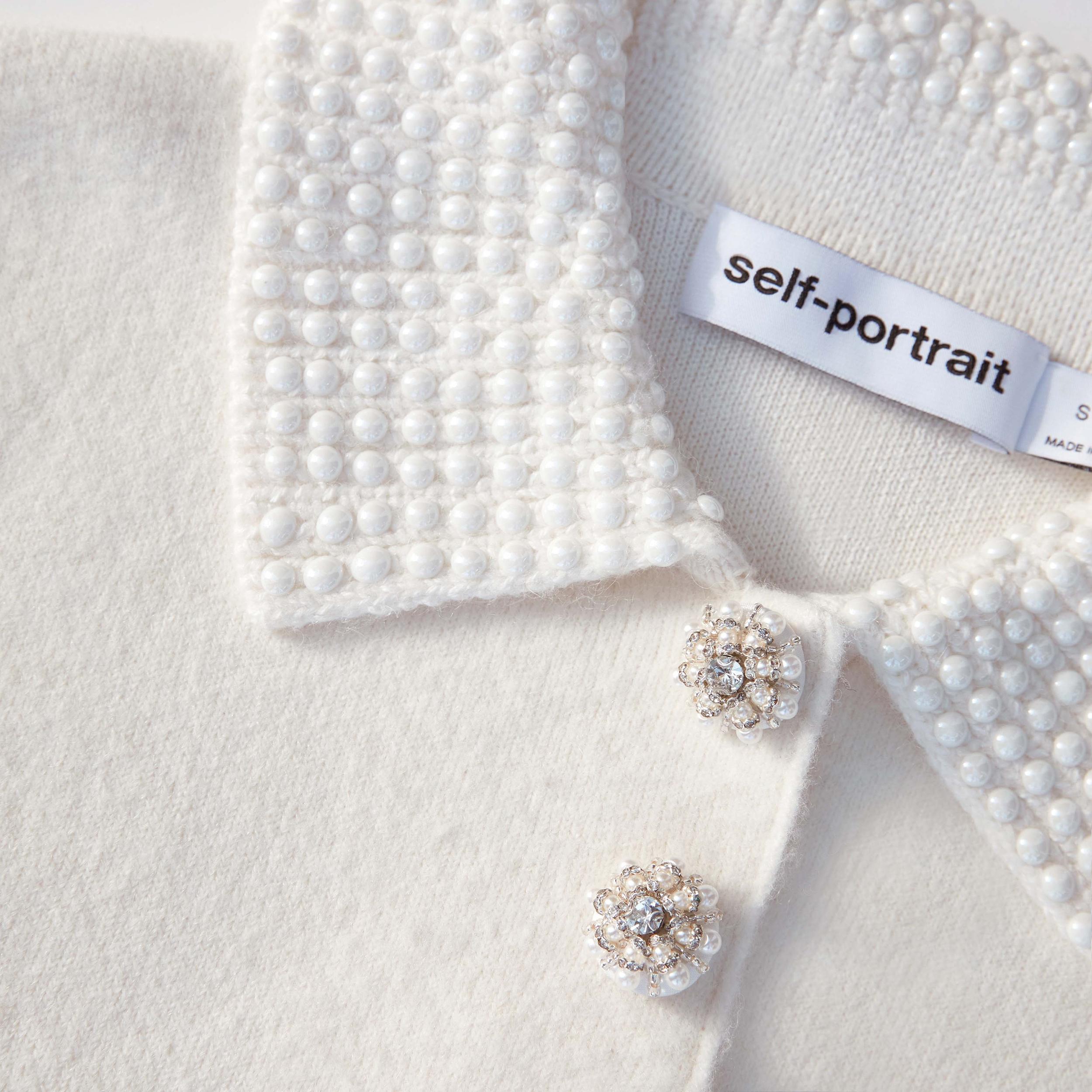 Cream Pearl Collar Alpaca Knit Top Product Image