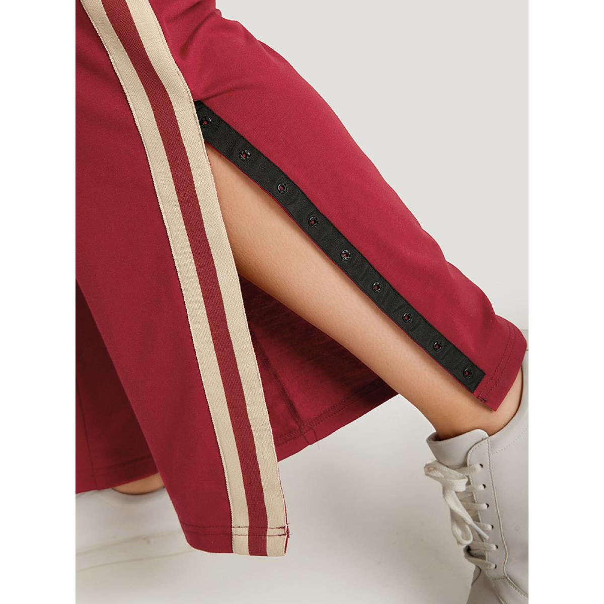 Two Tone Pocket Split Side Elastic Waist Sweatpants Scarlet Plus Size Women Casual Dailywear Contrast 18-20/2X Bloomchic Product Image