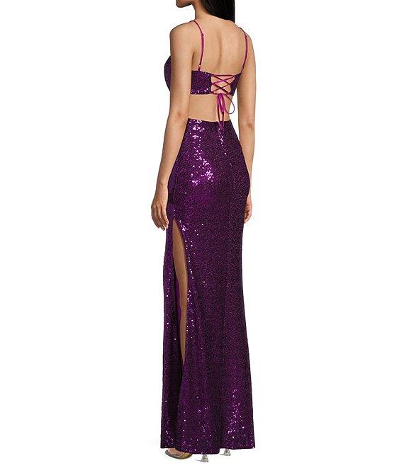 Honey and Rosie Sequin Lace-Up Back Cut-Out Long Dress Product Image