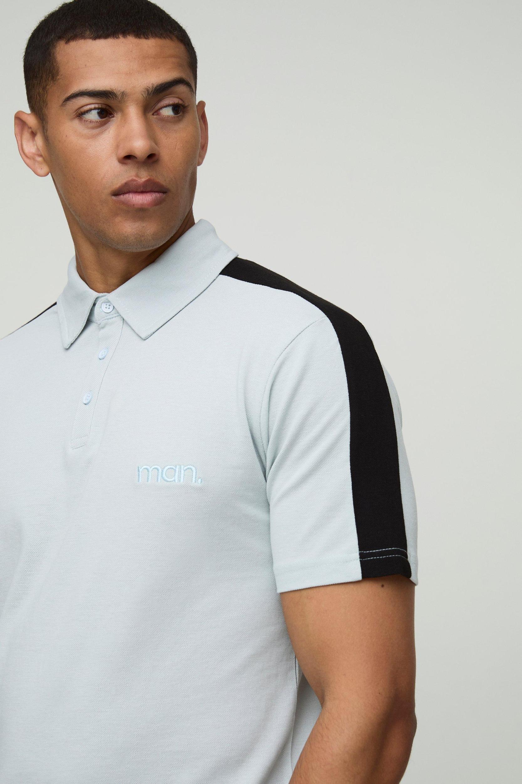 Slim Fit Man Pique Colour Block Polo | boohooMAN USA Product Image